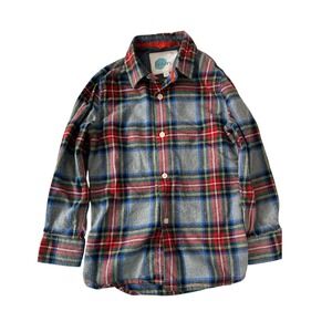 Boden Kids Plaid Flannel Long Sleeve Button Up Shirt Size 7-8Y Red Tartan